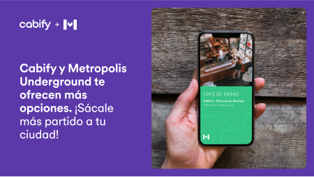 Ejemplo cobranding 50% Cabify y 50% Samsung: "Cabify y Metropolis Underground te mantiene conectado. ¡Disfruta de la alianza!"
